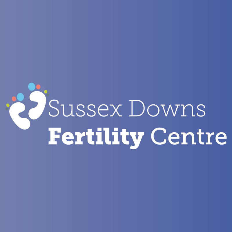 Sussex downs fertility centre logo in a blue square background branding and logo services