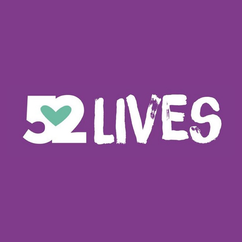 52 lives logo in purple background